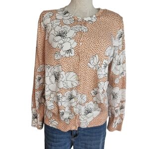 Land's End !00% Supima Cotton Floral Print Women's Cardigan Sweater Size MP